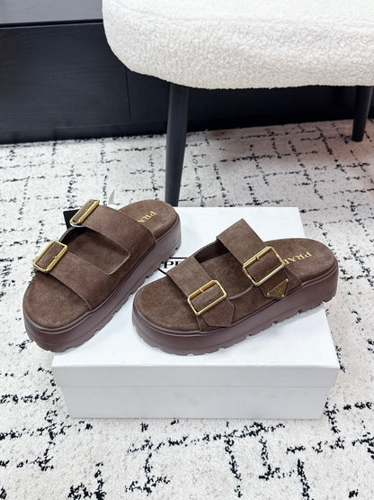 Prada 2026 Fussbett Flatform Slide Sandal 50mm Cow Suede 769815