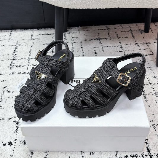 Prada 2026 Monolith Crochet Cage Sandals 90mm Sheepskin 769824