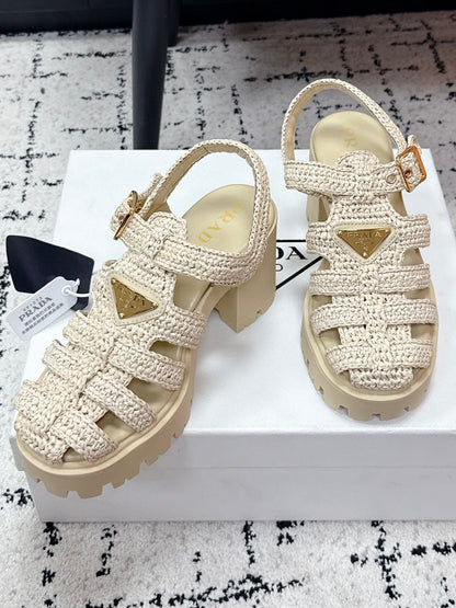 Prada 2026 Monolith Crochet Cage Sandals 90mm Sheepskin 769824