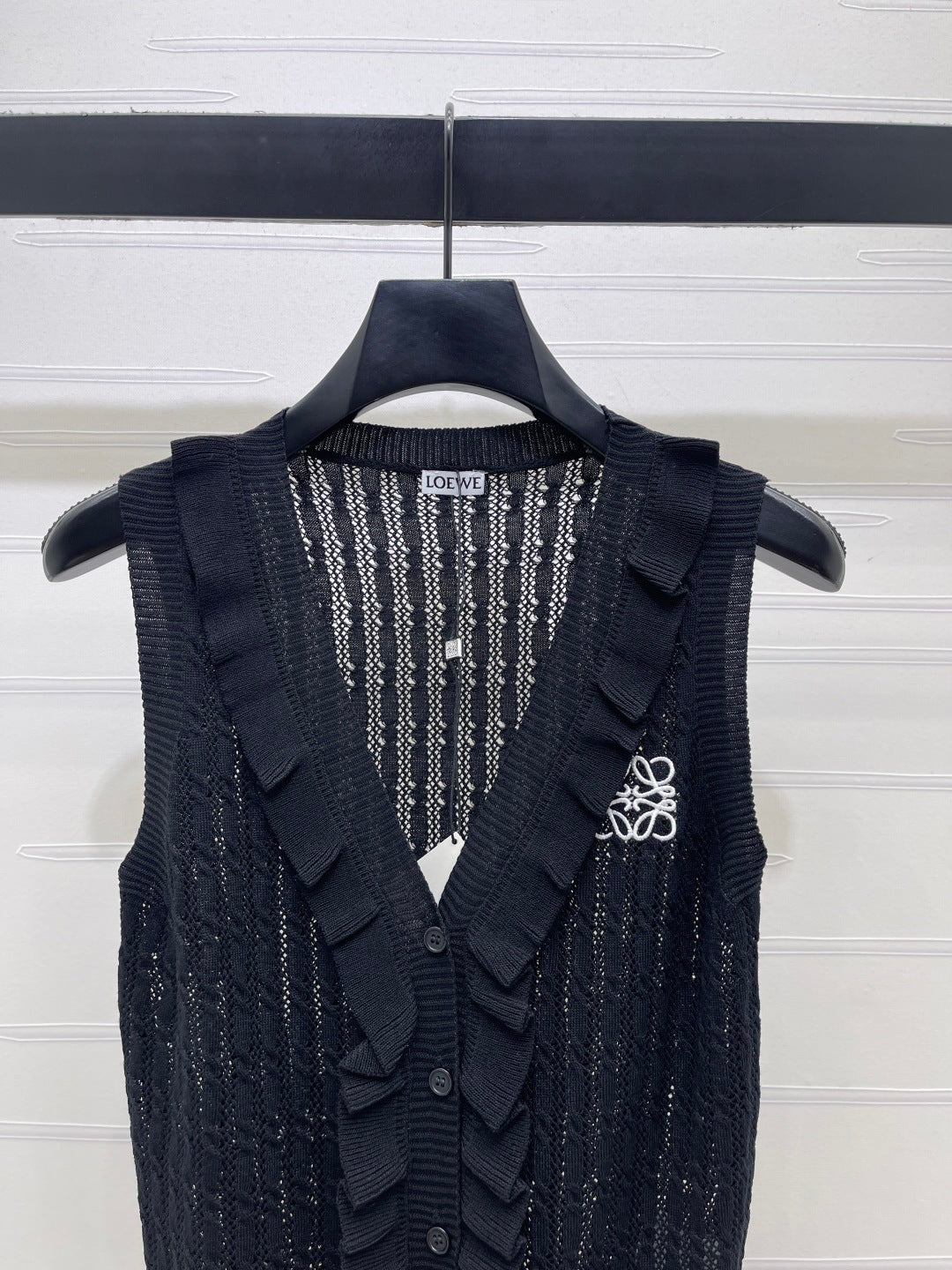 Loew Ruffled Knit V-neck Vest in Wool