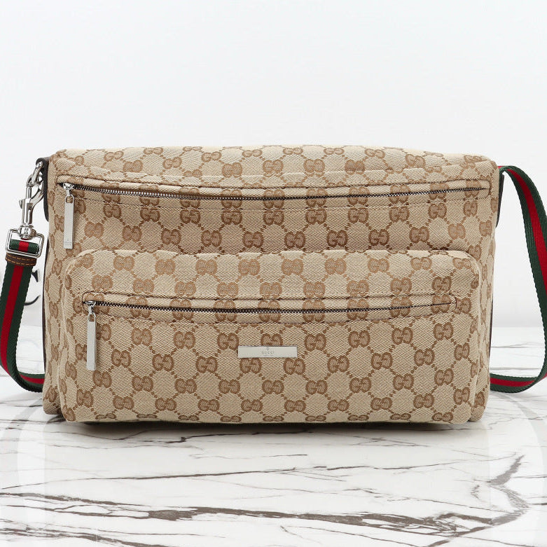 Gucci 2026 Tag Crossbody Bag 30cm Sand mix Brown Canvas