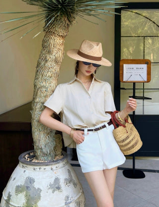 Loewe 26s Short-Sleeved Shirt Cream Cotton 398853