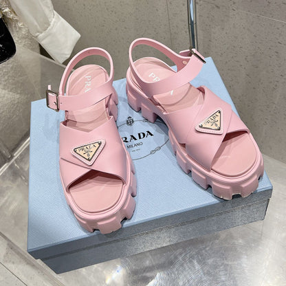 Prada 2026 Monolith Rubber Sandals 55mm Enameled Triangle Logo 762965