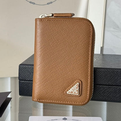 Prada 2026 Cardholder Zipper Bag 10cm Logo Silver Calfskin
