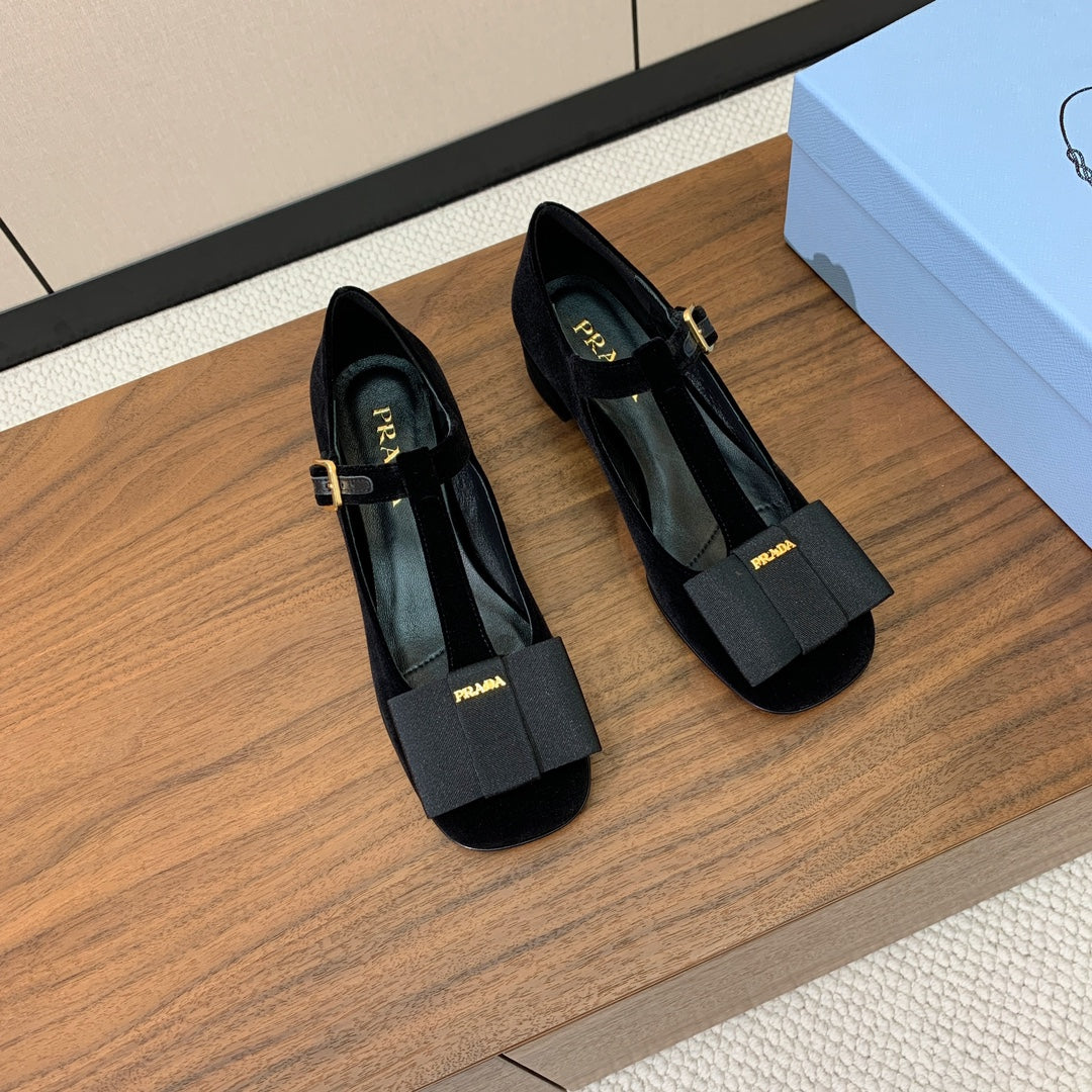 Prada 2026 T-strap Mary Janes 25mm Bow Calfskin Leather 792681