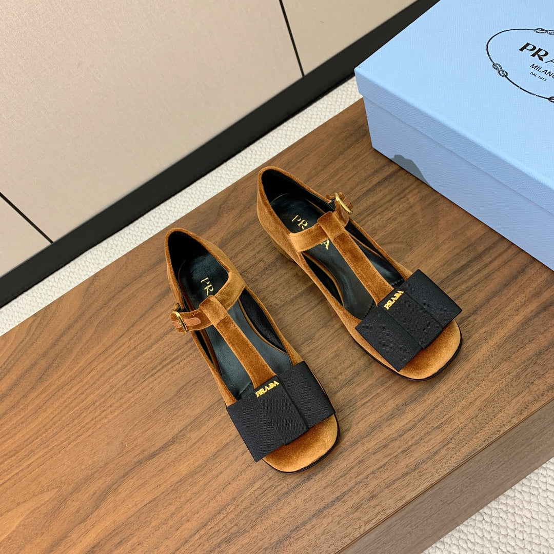 Prada 2026 T-strap Mary Janes 25mm Bow Calfskin Leather 792681