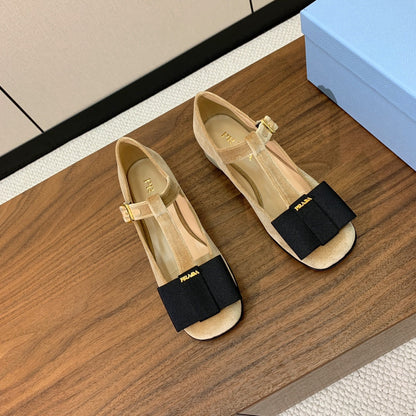 Prada 2026 T-strap Mary Janes 25mm Bow Calfskin Leather 792681