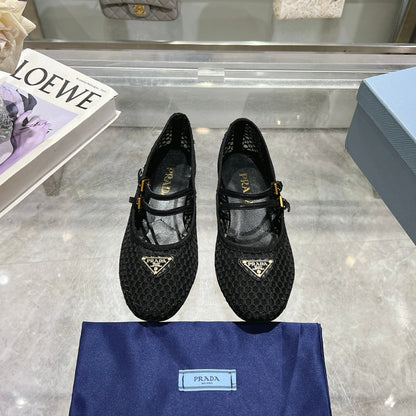 Prada 2026 Mary Jane Ballet Flat Mesh Sheepskin 715612