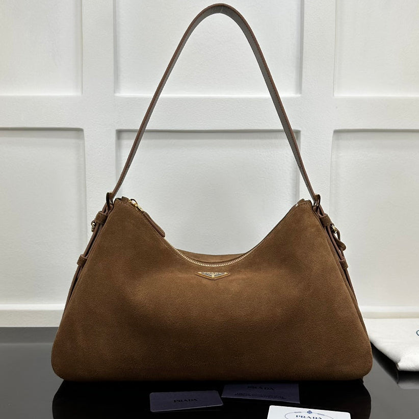 Prada 2026 Aimee Shoulder Bag Brown Suede Calfskin