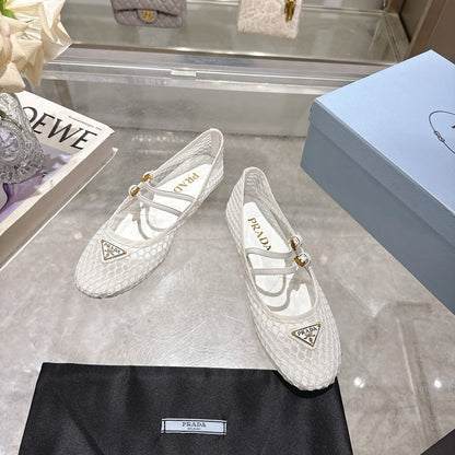 Prada 2026 Mary Jane Ballet Flat Mesh Sheepskin 715612