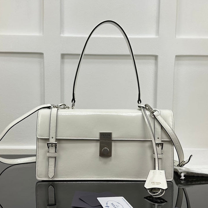 Prada 2026 Medium Shoulder Bag 32cm Patent Calfskin