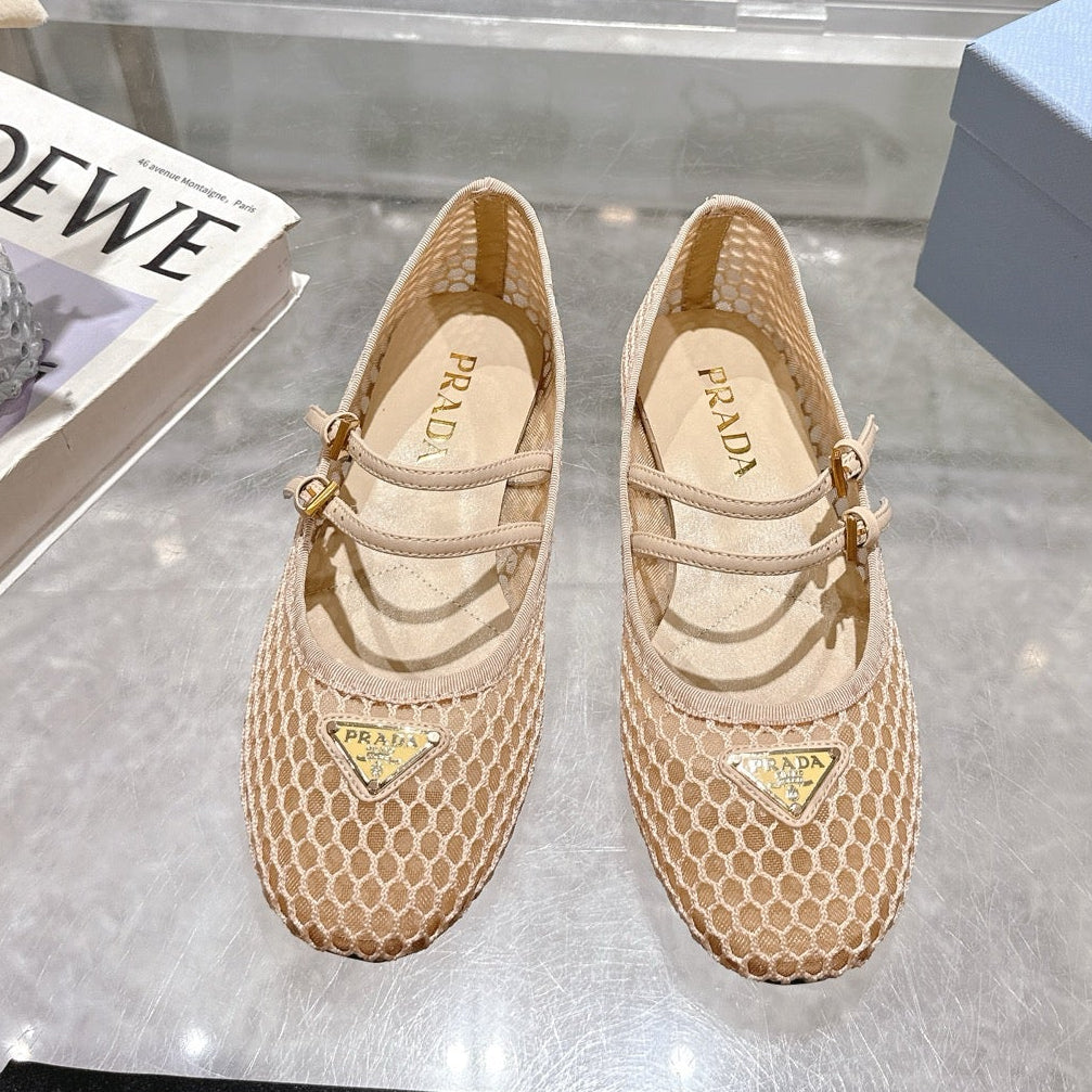 Prada 2026 Mary Jane Ballet Flat Mesh Sheepskin 715612