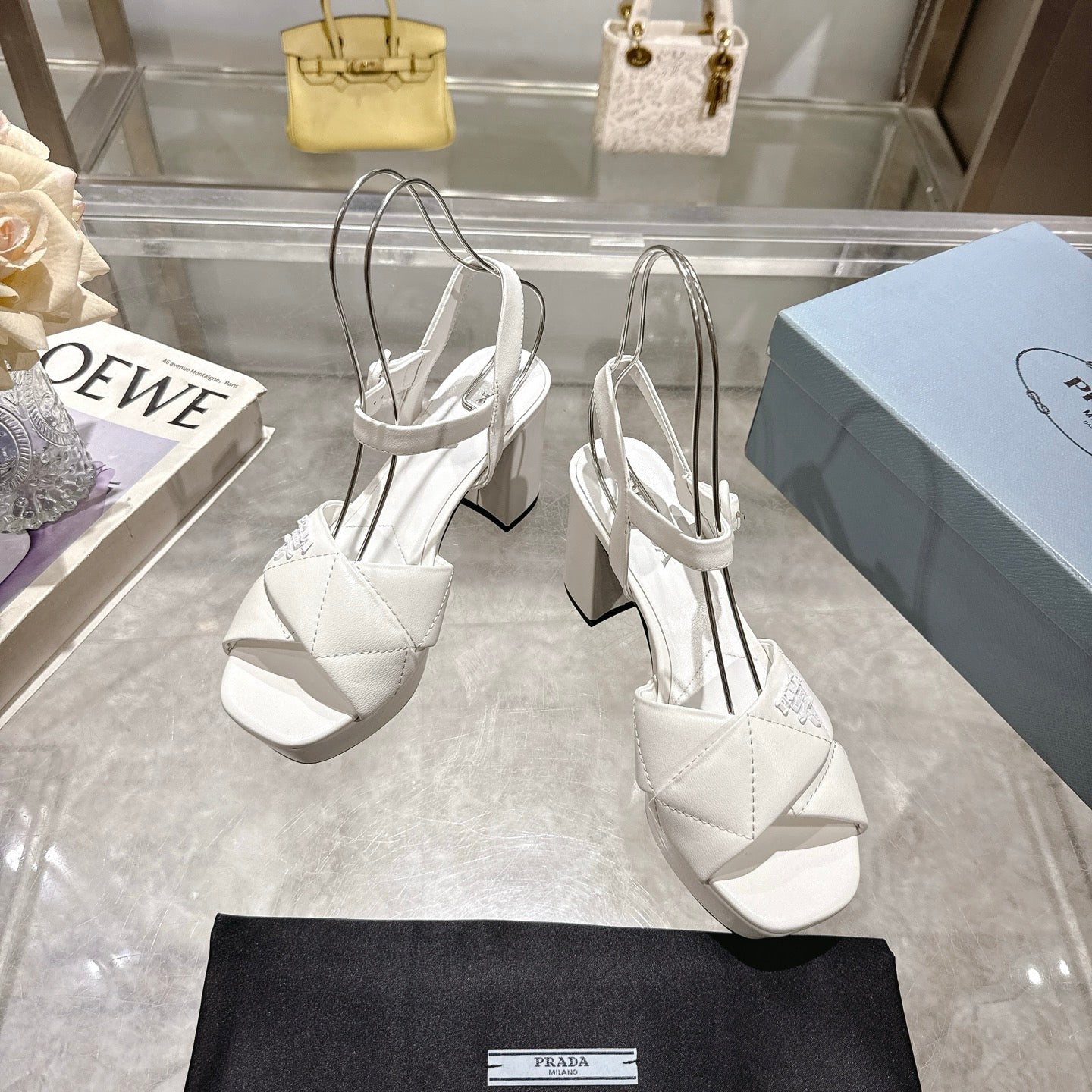 Prada 2026 Quilted Platform Sandal 85mm Sheepskin 715609