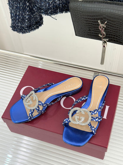 GG 26ss Slipper Rhinestone Double G Sheepskin