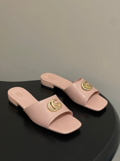 GG 26ss Flats Slippers Lambskin Gold Buckle
