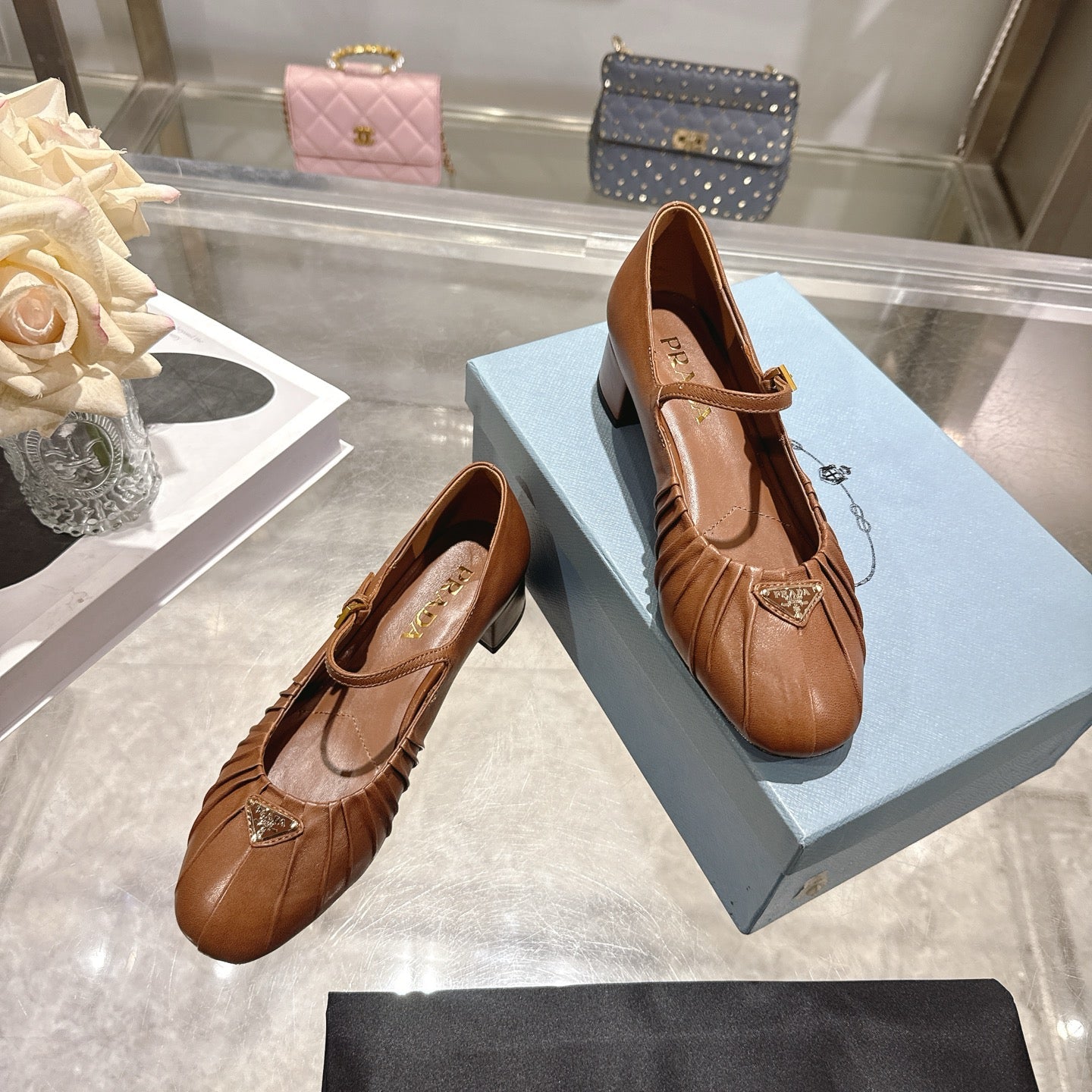Prada 2026 Heel Ballet Shoe 40mm Sheepskin 715598