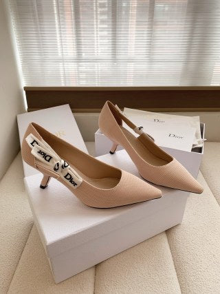 CD 26s High Heels Pumps Nude Pink Cotton Ribbon 664183