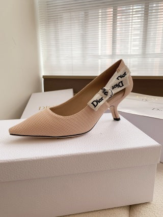 CD 26s High Heels Pumps Nude Pink Cotton Ribbon 664183