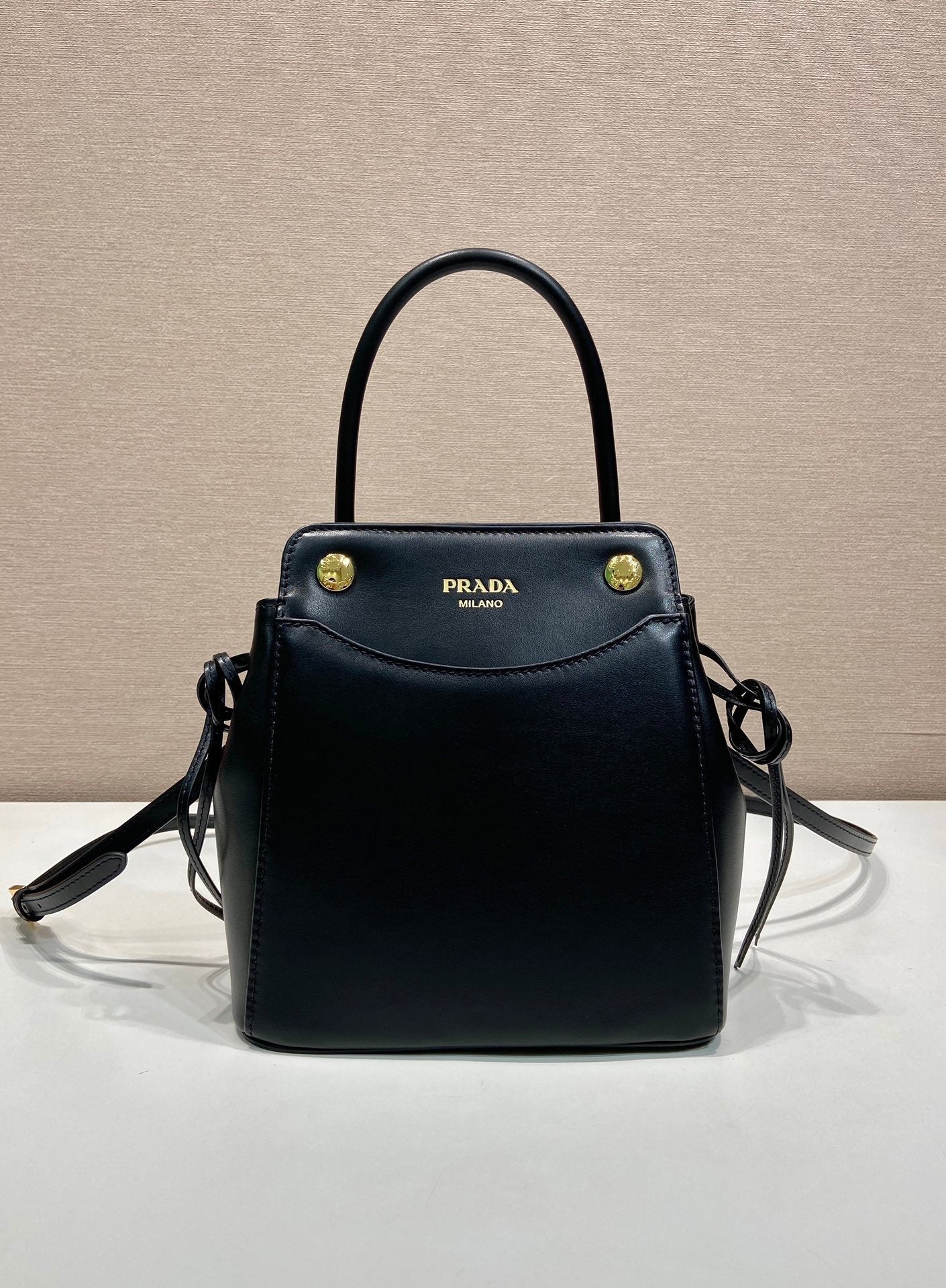 Prada 2026 Carry Bag 21cm Black White Brown Calfskin 351841