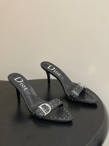 Dior 2026 Studded Sandal 8.5cm Black and White Sheepskin 717875