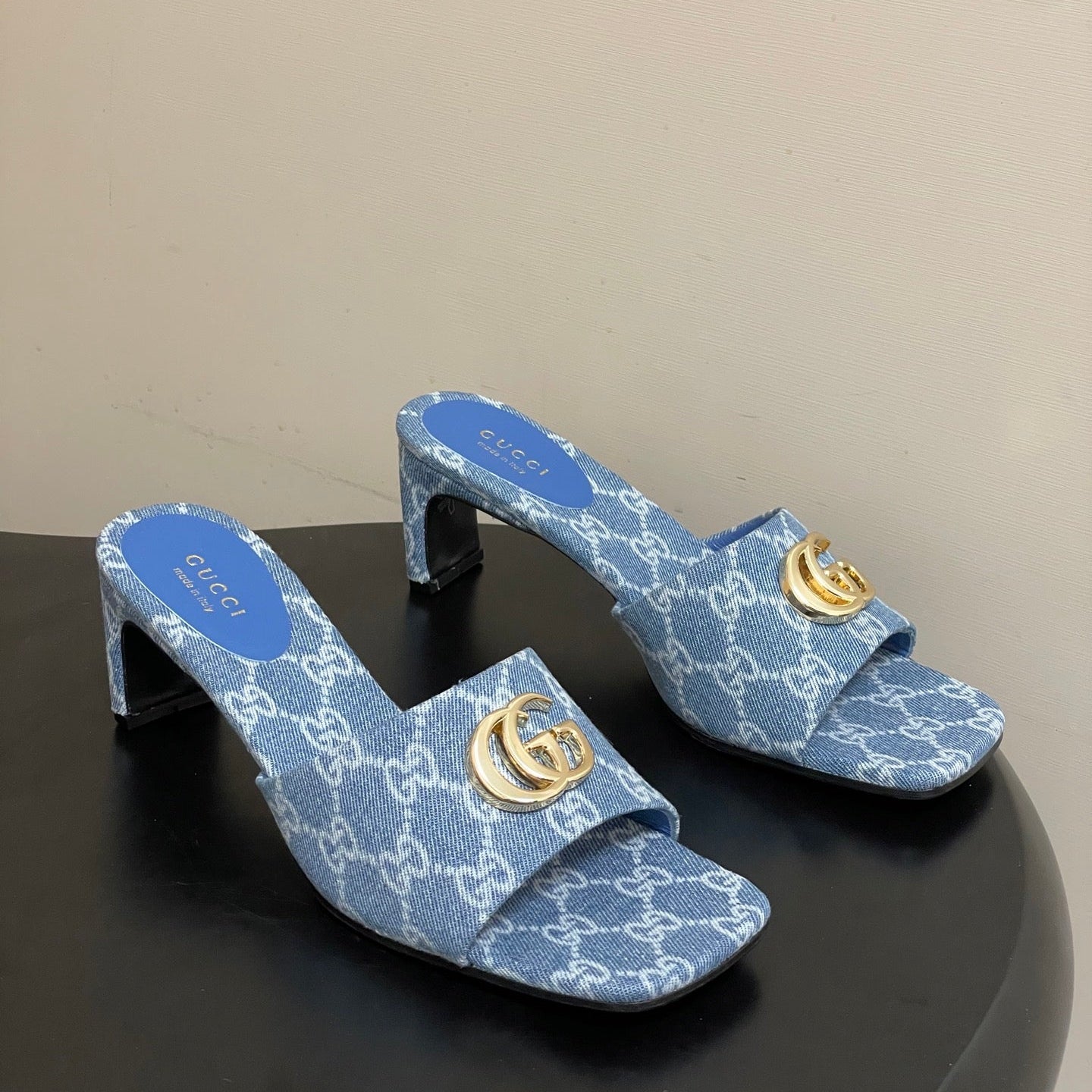 GG 26ss Open Toe Slippers Blue Denim Monogram