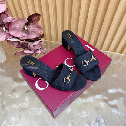 GG 26ss Chunky Heel Sandals 55 Double G Canvas