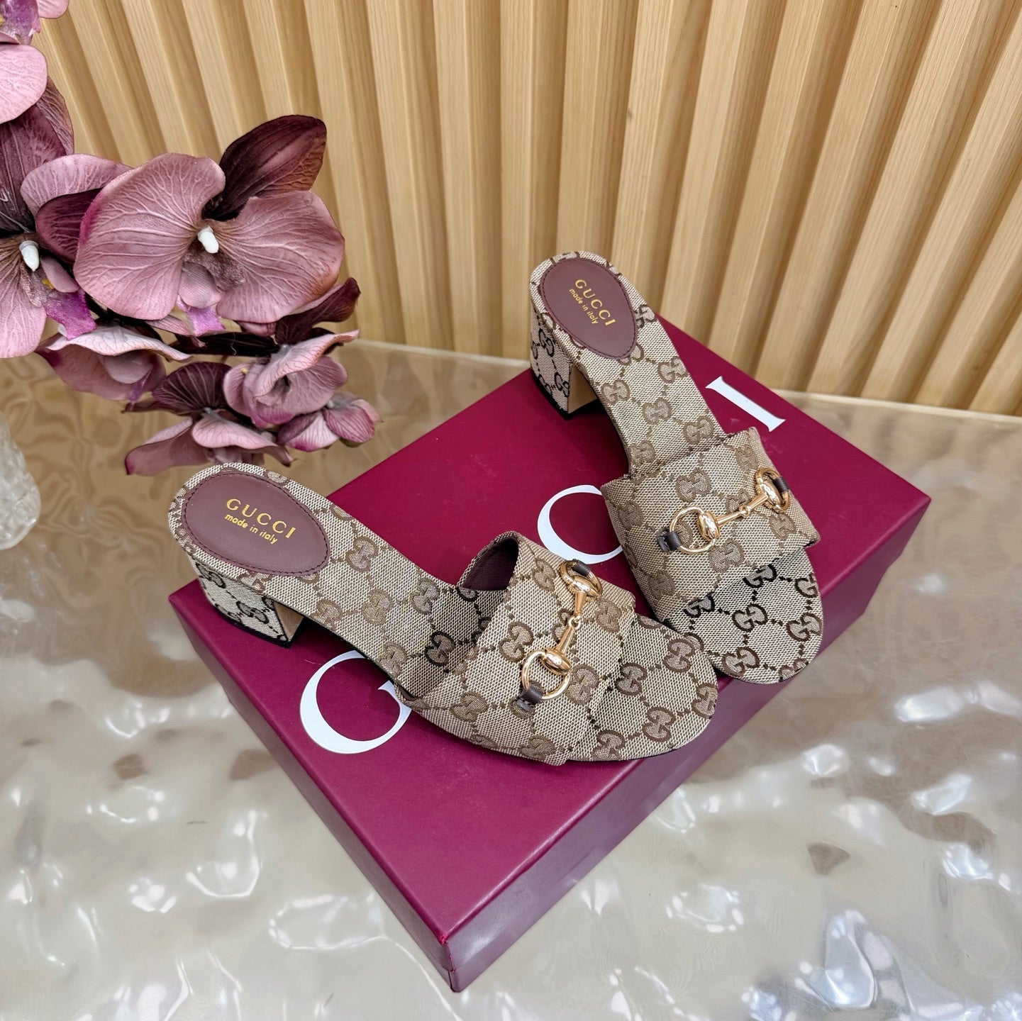 GG 26ss Chunky Heel Sandals 55 Double G Canvas