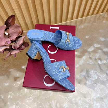 GG 26ss Chunky Heel Sandals 55 Double G Canvas