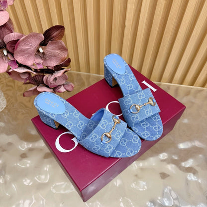GG 26ss Chunky Heel Sandals 55 Double G Canvas