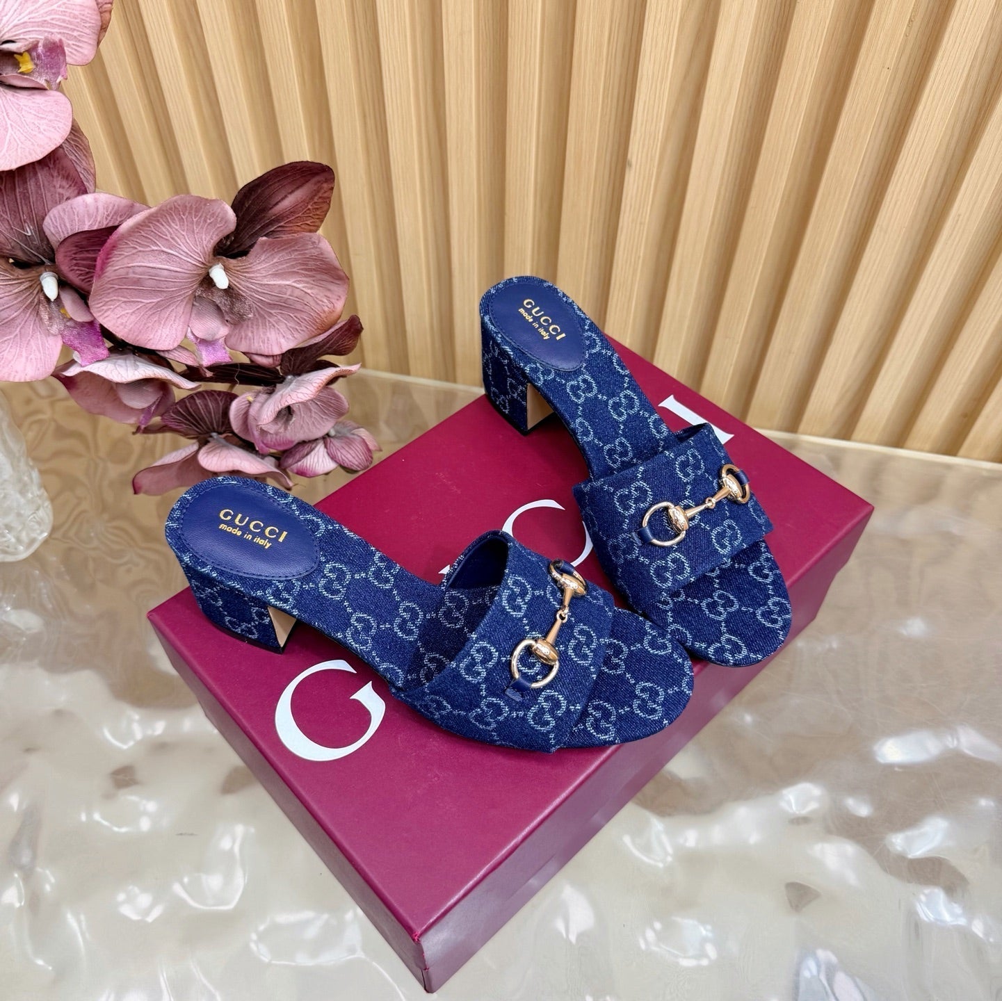 GG 26ss Chunky Heel Sandals 55 Double G Canvas