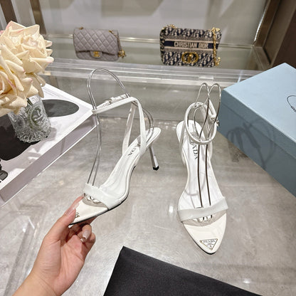 Prada 2026 High-Heeled Pointed-Toe Sandals 75mm Sheepskin Leather 770603