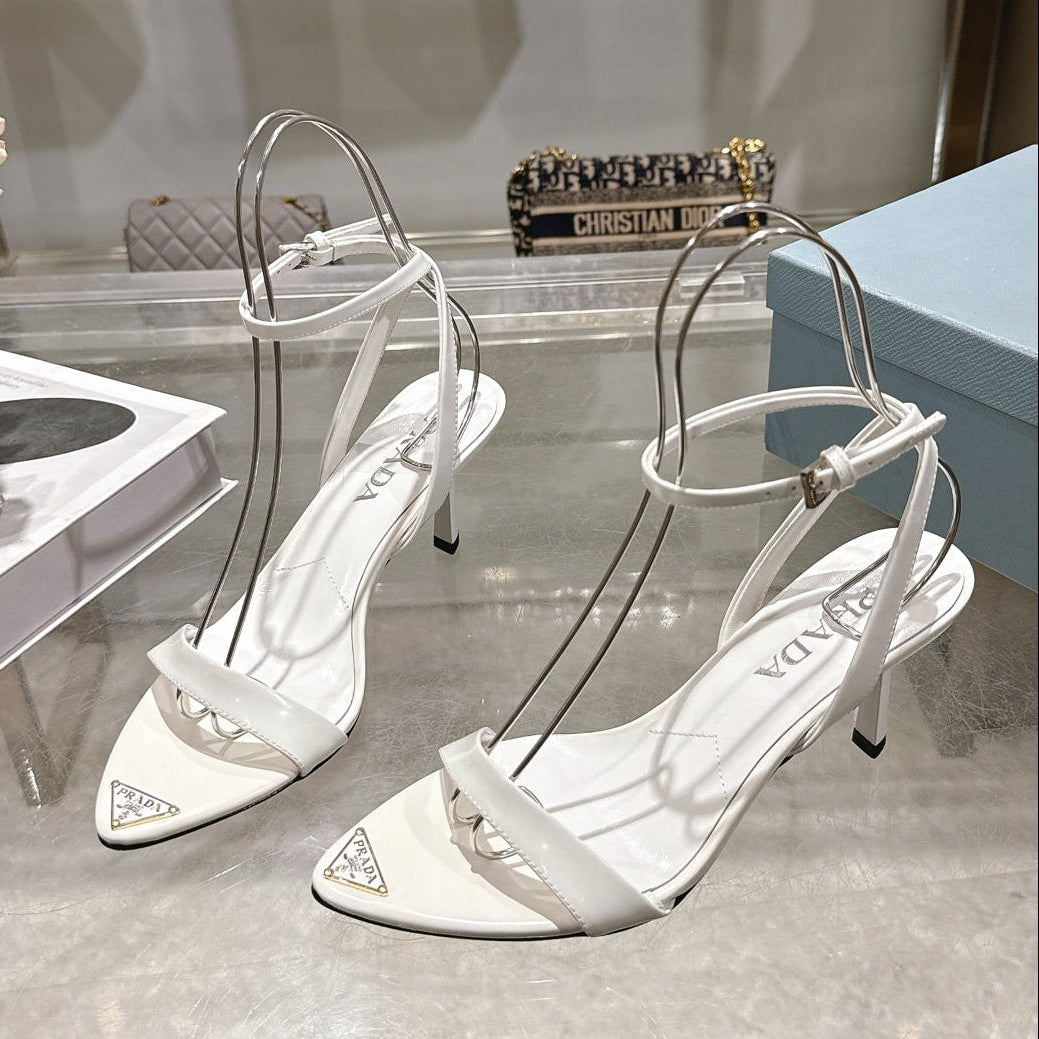 Prada 2026 High-Heeled Pointed-Toe Sandals 75mm Sheepskin Leather 770603