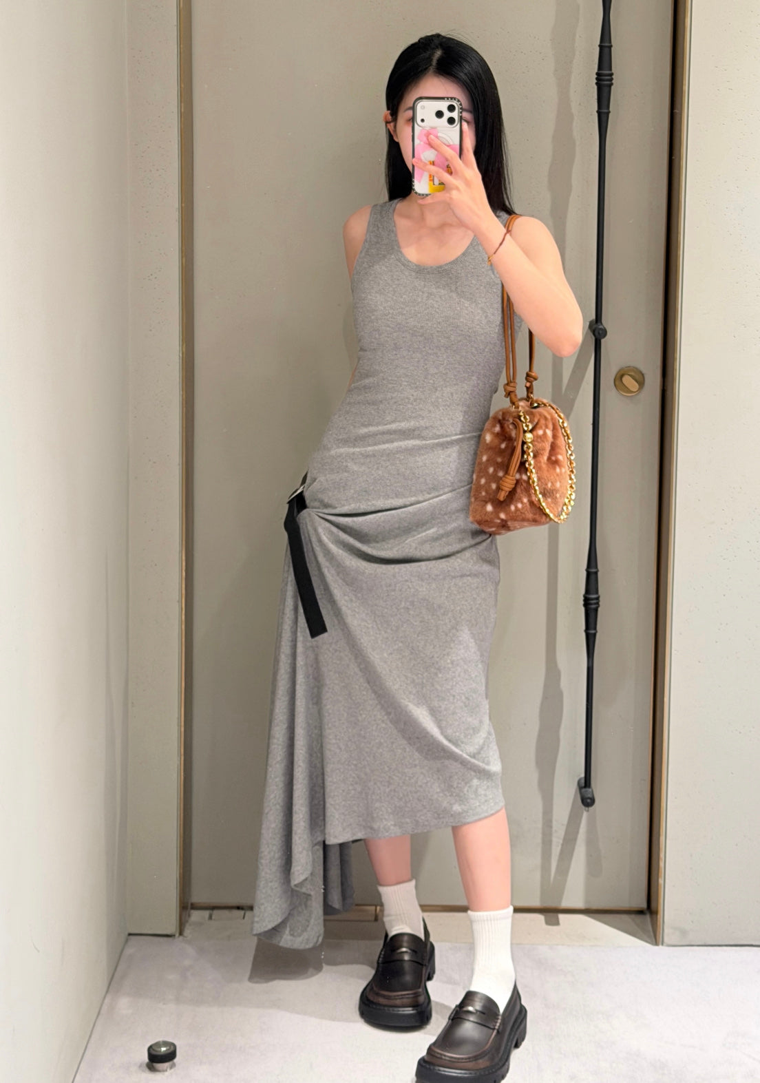 Loewe 26s Tank Dress With Belt Grey Cotton 363671