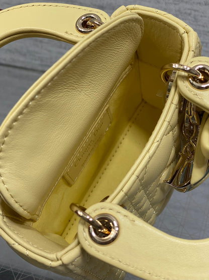 Dior 2026 Bow Lady D-Joy Yellow Cannage Lambskin With Light Gold 286555