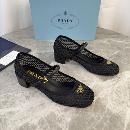 Prada 2026 Mary Jane Pumps 50mm Mesh Leather 789407