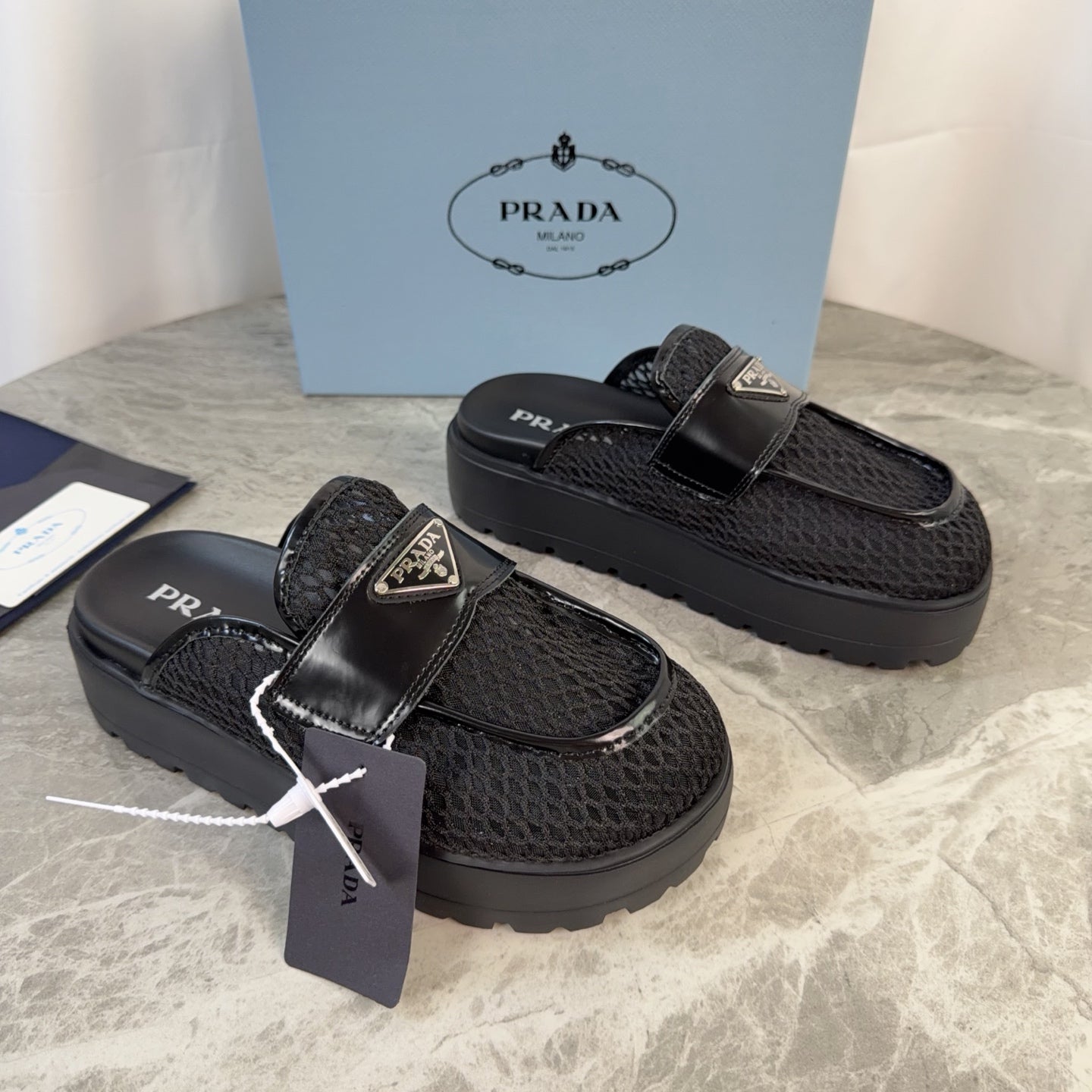 Prada 2026 Platform Mules 45mm Raffia Leather 789434