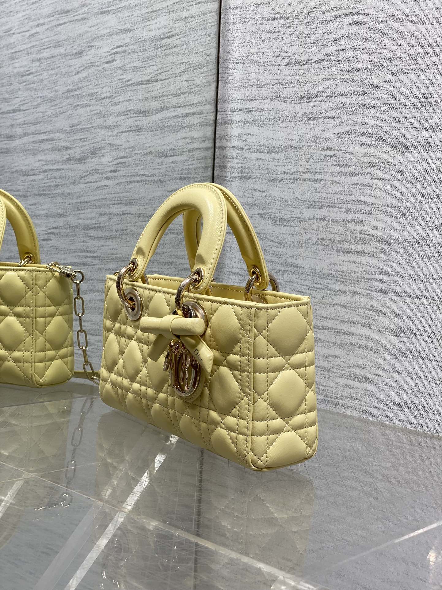 Dior 2026 Bow Lady D-Joy Yellow Cannage Lambskin With Light Gold 286555