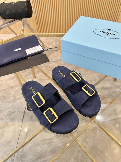 Prada 2026 Retro Triangle-Logo Sandals Suede 778905
