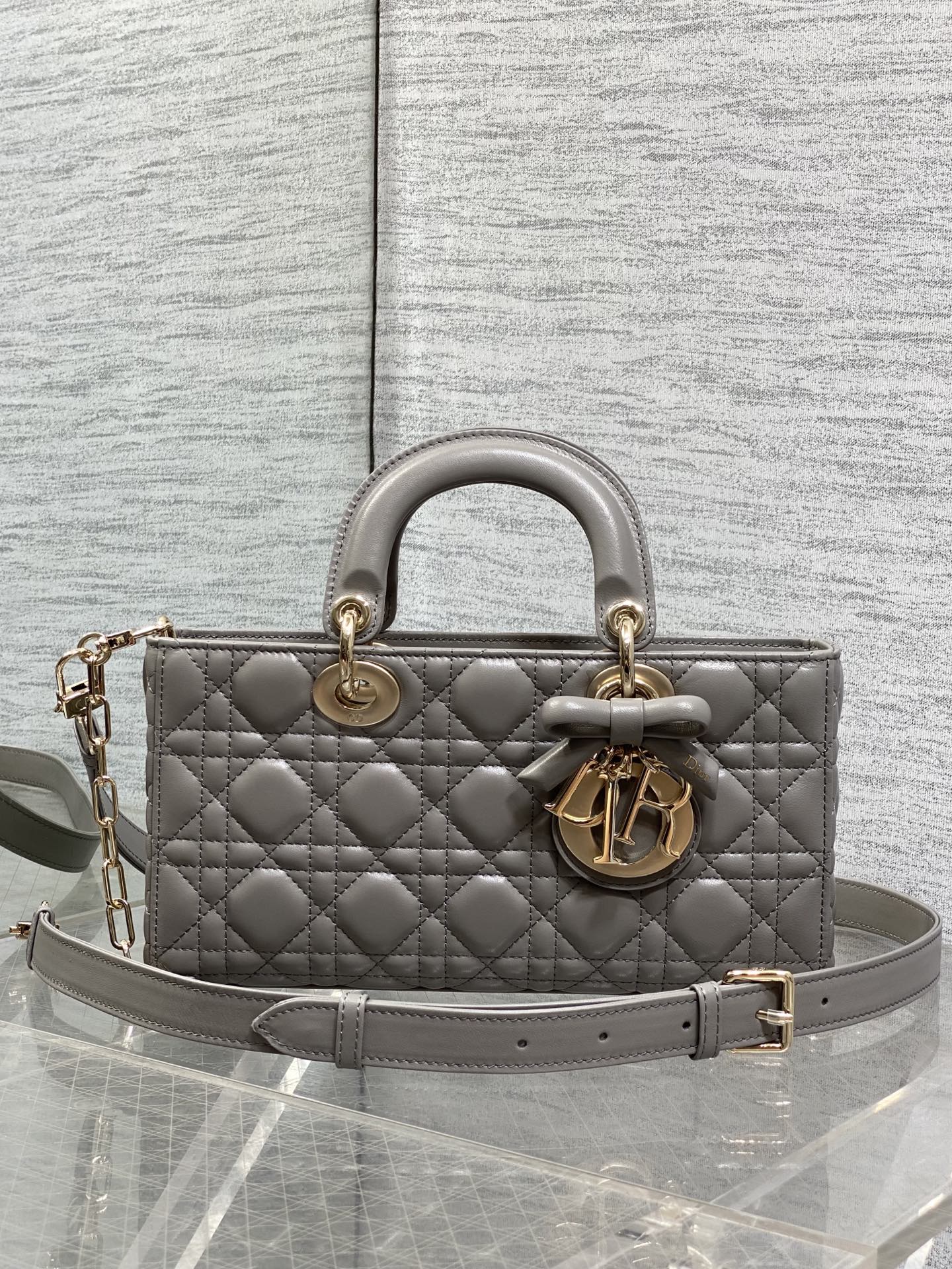 Dior 2026 Bow Lady D-Joy Grey Cannage Lambskin 286461