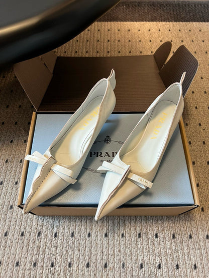 Prada 2026 Pointed-Toe High Heels 55mm Bow Cowhide 787484