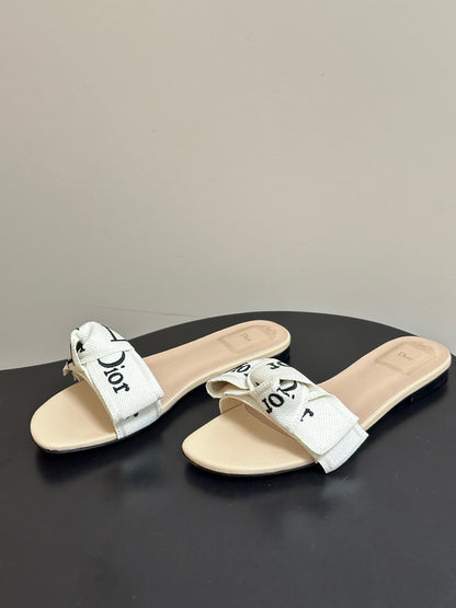 Dior 2026  J'Adior Classic Logo Webbing Bow Flat Sandals Fabric Leather 846993