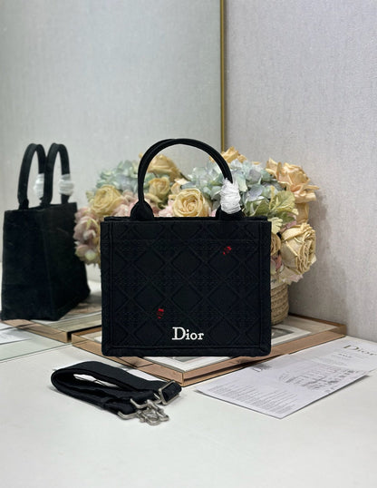 Dior 2026 Book Tote Bag With Red Beetle-shaped Embellishments Black Canvas 288481
