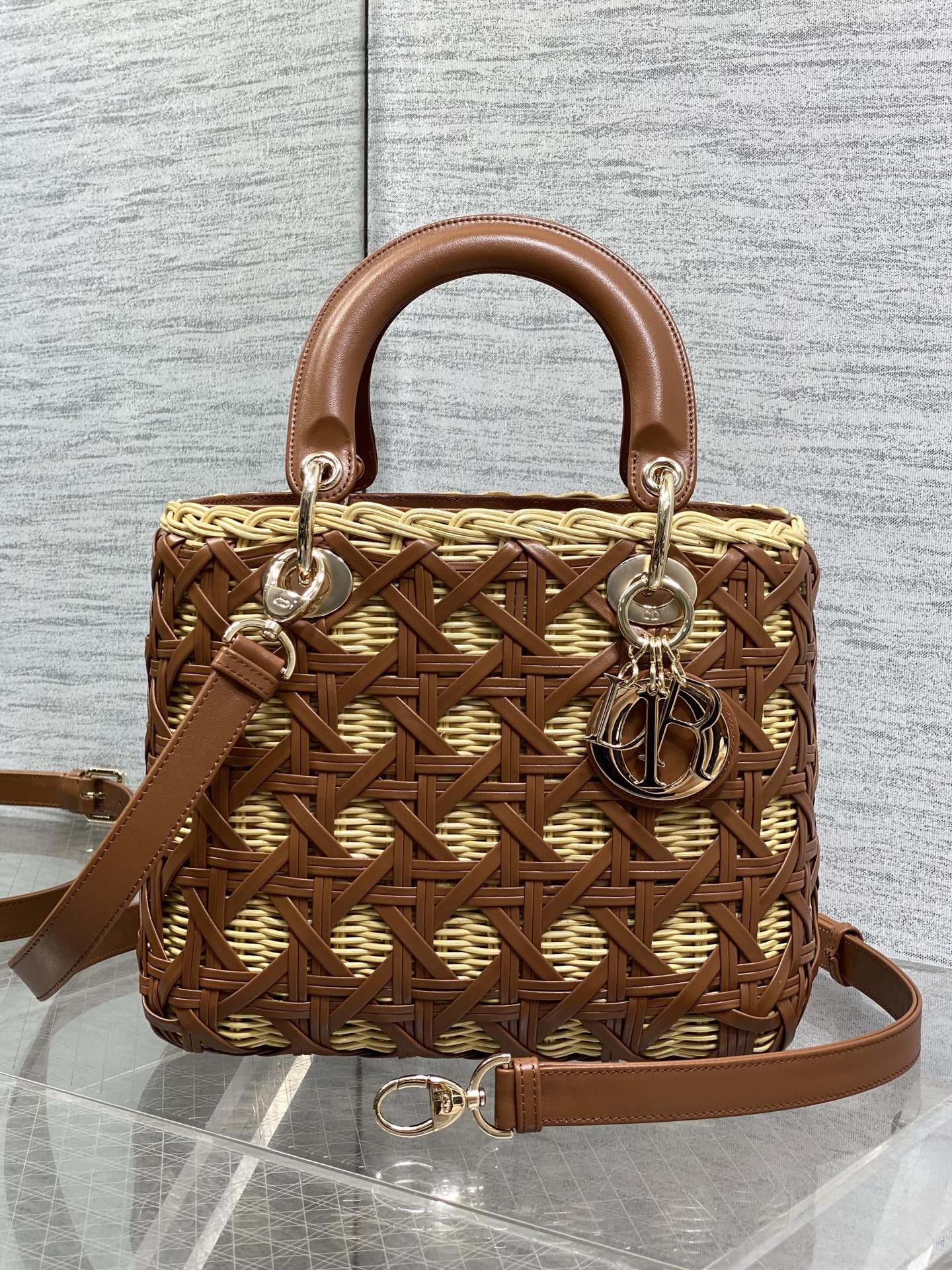 Dior 2026 Wicker Cannage Bag 24cm Leather Rattan 355285