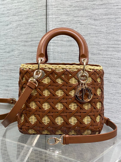 Dior 2026 Wicker Cannage Bag 24cm Leather Rattan 355285