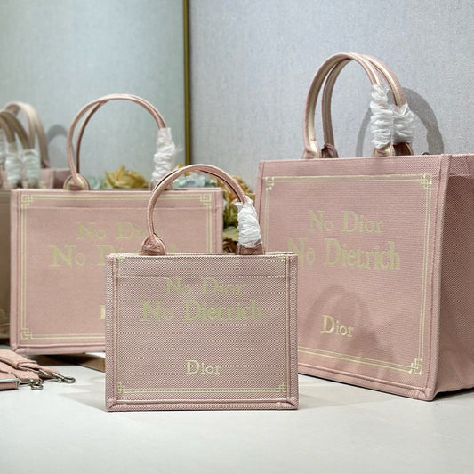 Dior 2026 "No Dior No Dietrich" Book Tote Bag Pink Canvas 290886