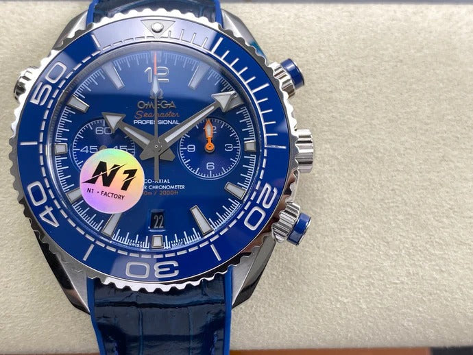Omega Seamaster 46mm Blue Dial Sliver Case Blue Crocodile Leather