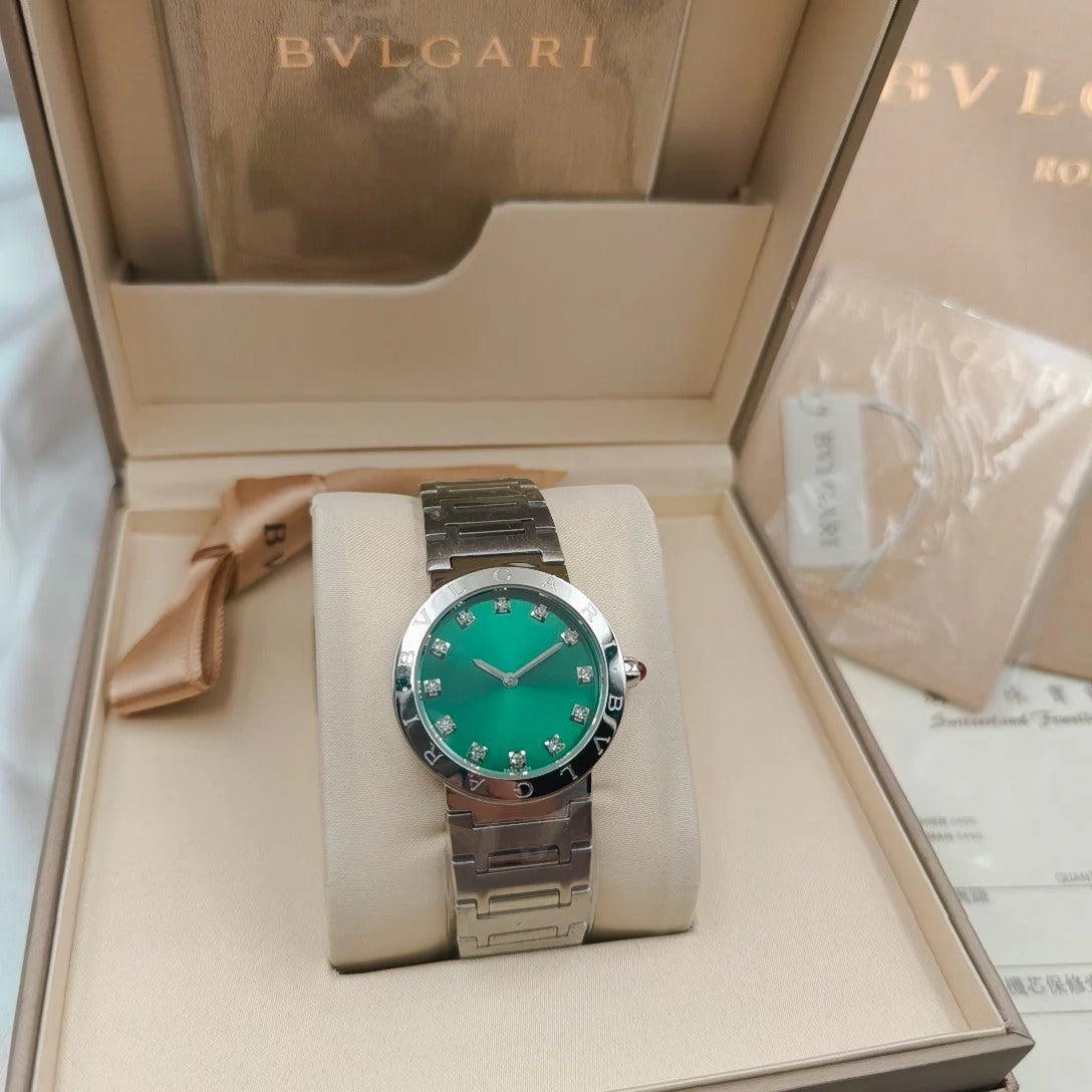 BVLGARI 33mm Diamond Numerals Sliver Case Steel