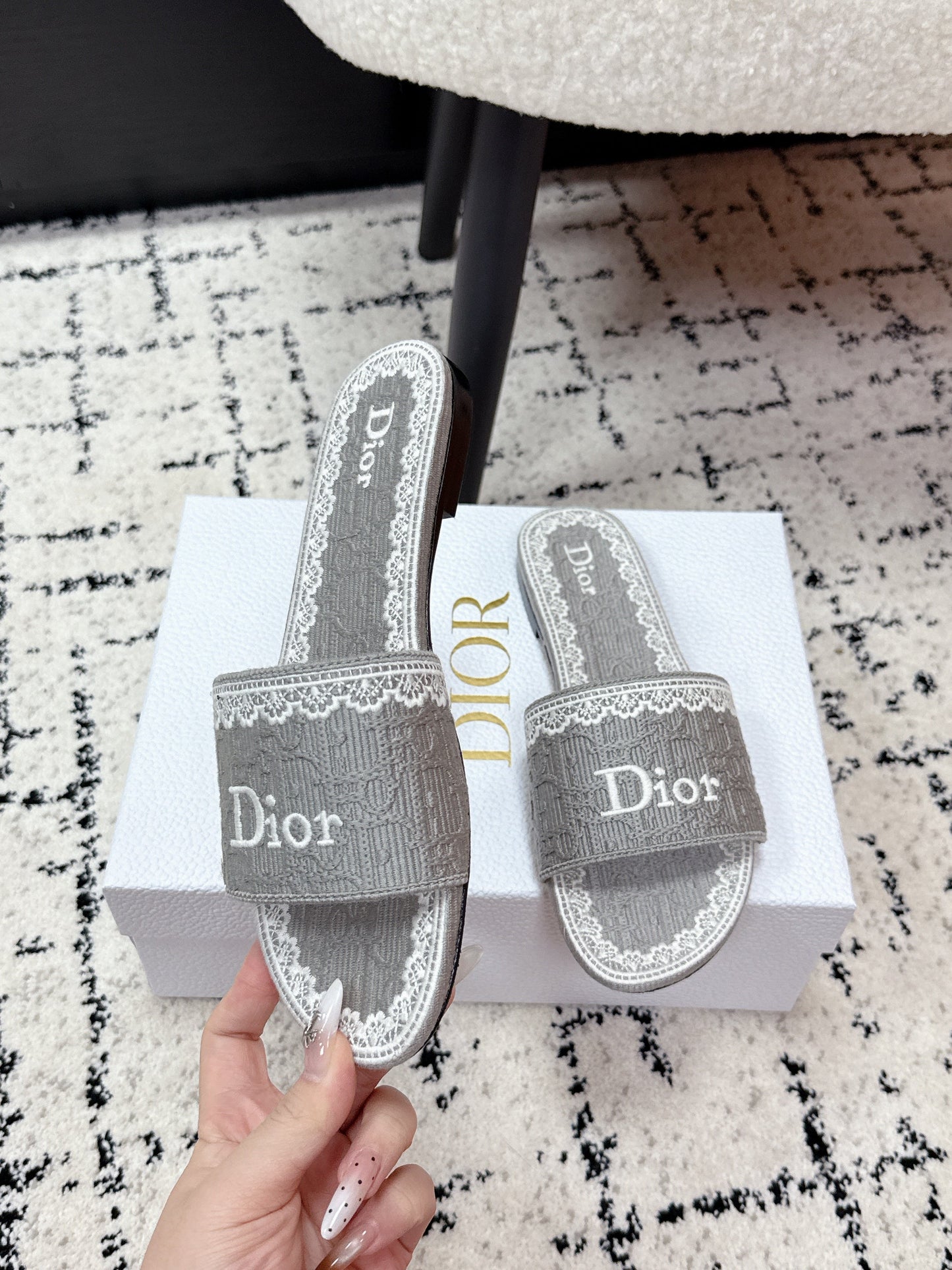 CD 26 Embroidered Slippers Gray Canvas 617080