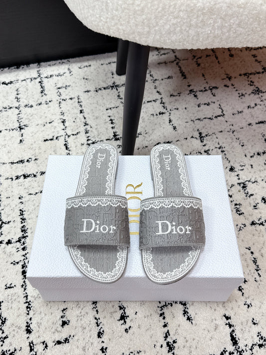 CD 26 Embroidered Slippers Gray Canvas 617080