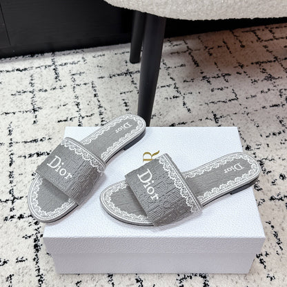 CD 26 Embroidered Slippers Gray Canvas 617080